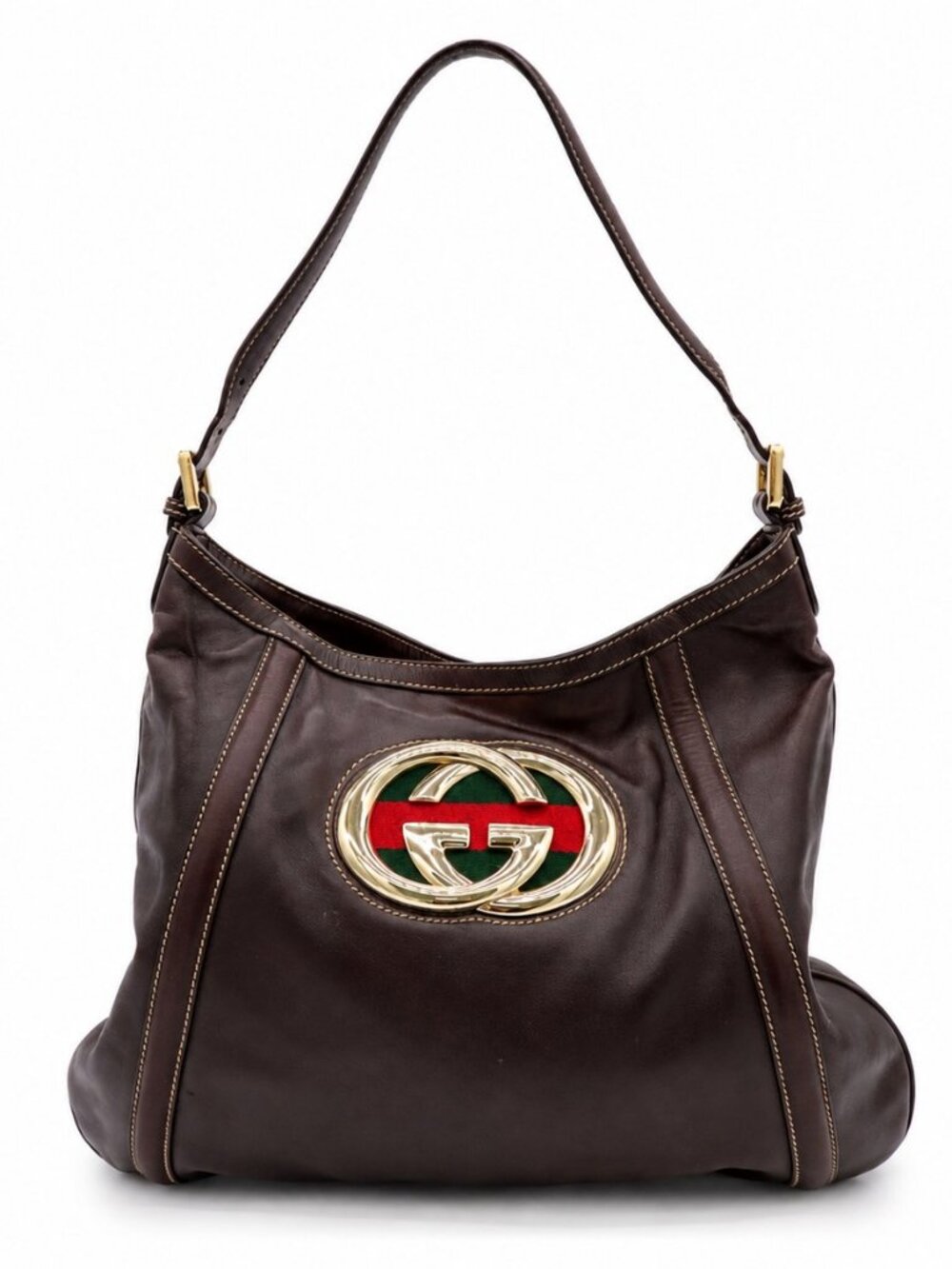 Gucci Medium Britt Hobo Brown GG Canvas Shoulder Bag (Pre-Owned)